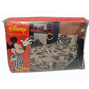 Vintage Disney Mickey Characters Alphabet 3 Piece Twin Sheet Set New Old Stock